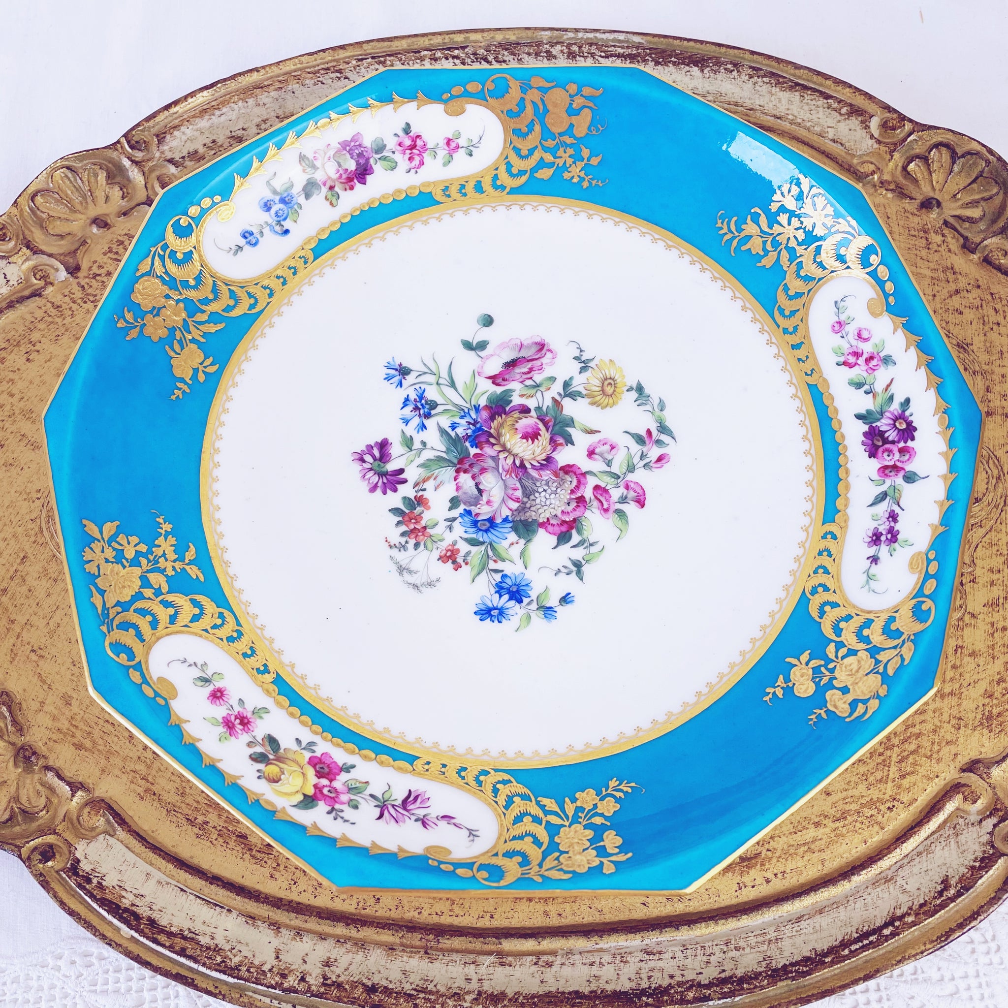 A soft paste Sèvres decagonal serving dish, 24cm