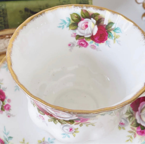 Royal Albert Celebration teacup saucer & side plate trio, vintage 1st quality