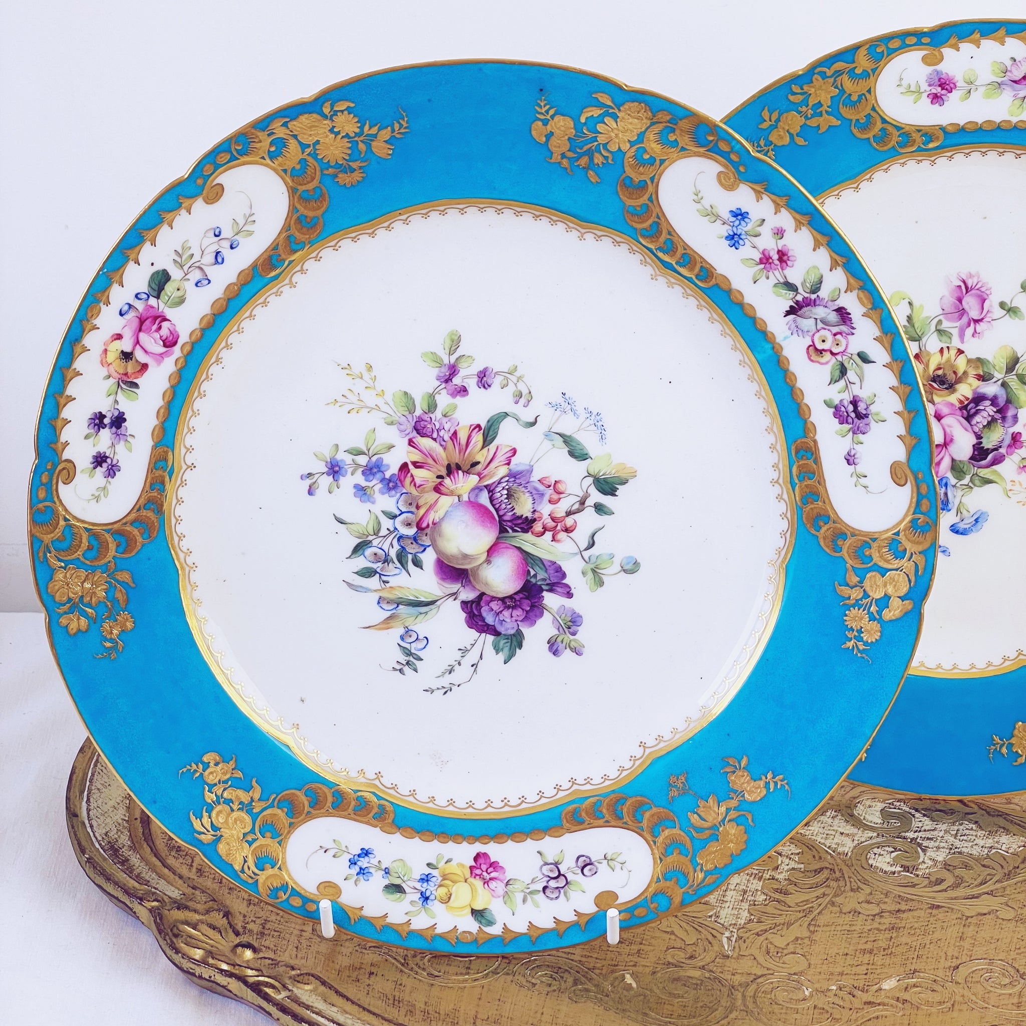 Sèvres soft paste pair of dessert plates, 24.6cm (C)