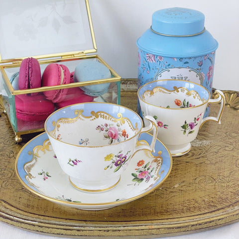 Antique Spode true trio, tea cup, coffee cup and saucer, handpainted flowers