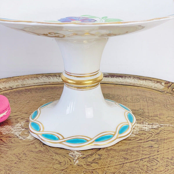 Antique Minton style comport / tazza / cakestand, turquoise enamelled