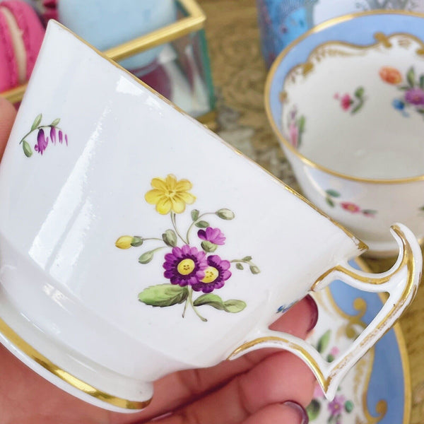 Antique Spode true trio, tea cup, coffee cup and saucer, handpainted flowers