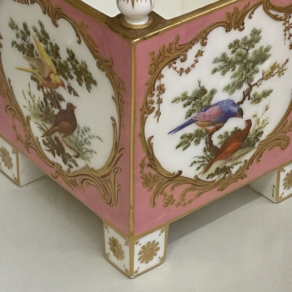 Antique Sèvres porcelain plate pink handpainted fancy birds flowers