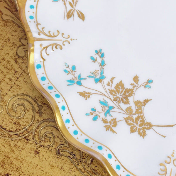 Royal Crown Derby Normandie eared cake plate, turquoise enamelled detail