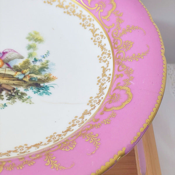 Antique pink Coalport comport stand, handpainted birds by Randall