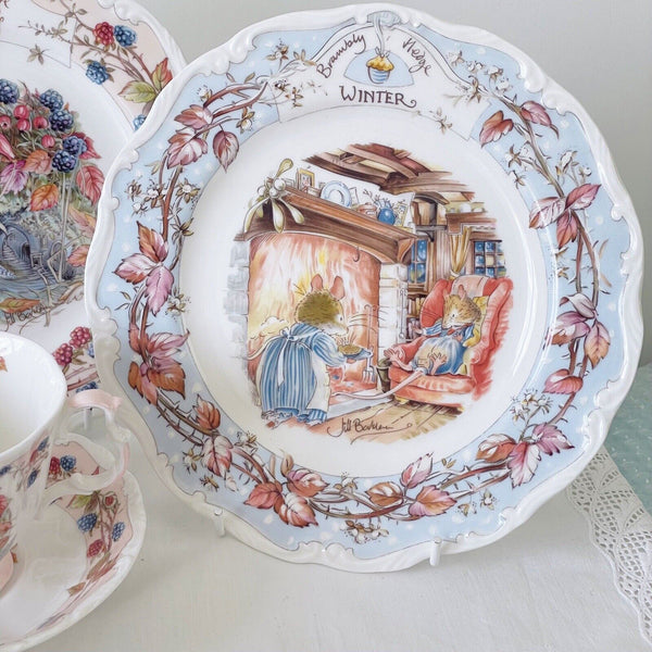 Vintage Doulton Brambly Hedge four seasons teacup duos with matching 8in plates