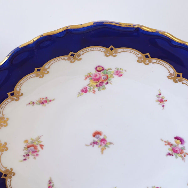 Antique Coalport dessert service, six plates and two serving dishes, c1890s