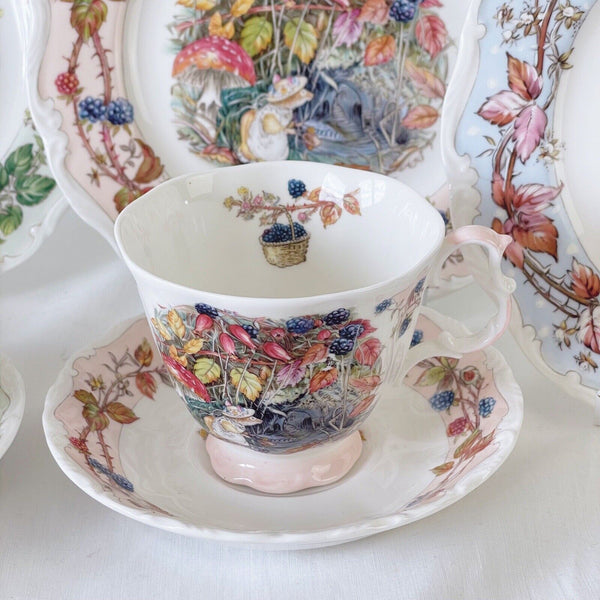 Vintage Doulton Brambly Hedge four seasons teacup duos with matching 8in plates