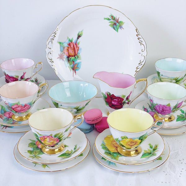 Paragon Harry Wheatcroft Roses harlequin tea set,  21 piece, six teacup trios