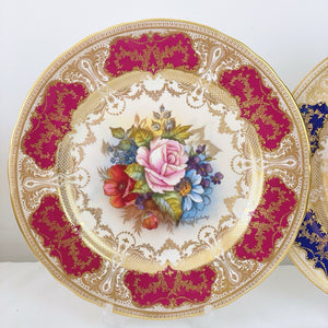 Aynsley J A Bailey signed 10.5 inch plate, handpainted cabbage rose, red ground