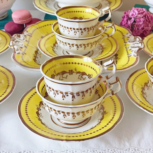 Antique Minton tea set, teapot, teacup, coffee cup, saucers, sucrier, cake plate