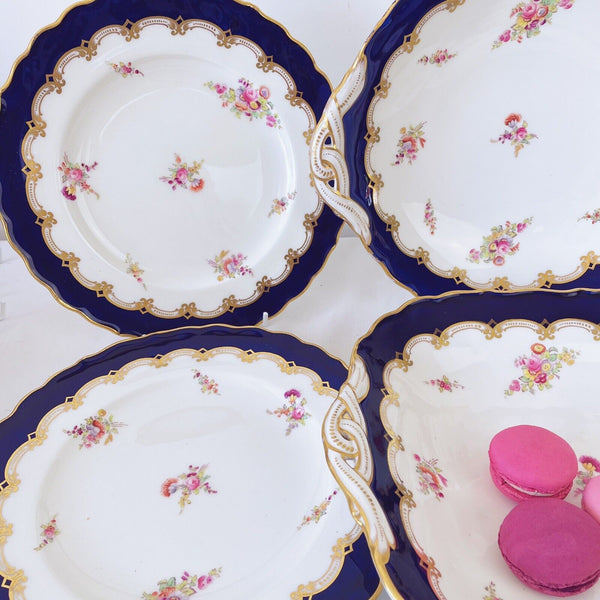 Antique Coalport dessert service, six plates and two serving dishes, c1890s