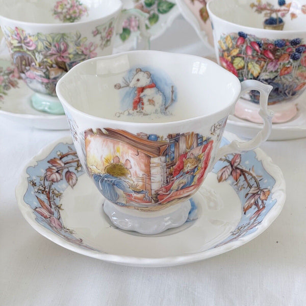 Vintage Doulton Brambly Hedge four seasons teacup duos with matching 8in plates