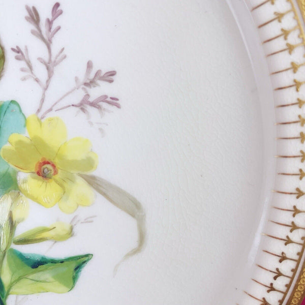 Antique Minton dessert plate, enamelled border, handpainted flowers, butterfly