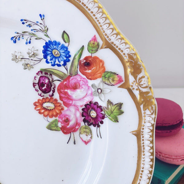 Antique Yates dessert plate, moulded flowers with handpainted detail, c1825