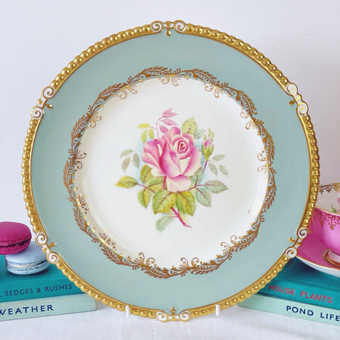 Vintage Aynsley cabbage rose cabinet plate, signed G Bentley