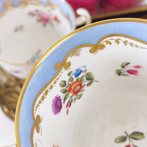 Antique Spode true trio, tea cup, coffee cup and saucer, handpainted flowers