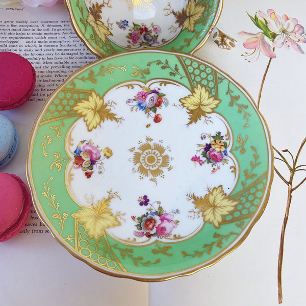 Antique Ridgway teacup and saucer, Chantilly shape, handpainted flowers