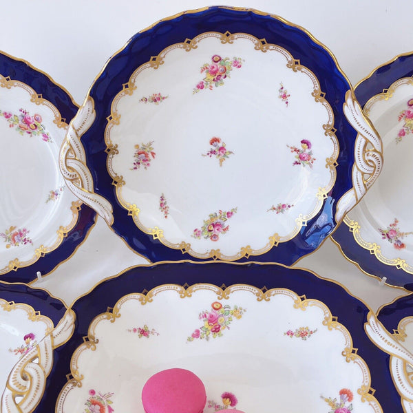 Antique Coalport dessert service, six plates and two serving dishes, c1890s