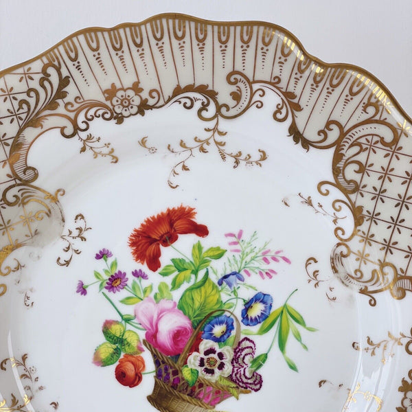 Antique Chamberlain's Worcester handpainted dessert plate, cabbage rose, flowers