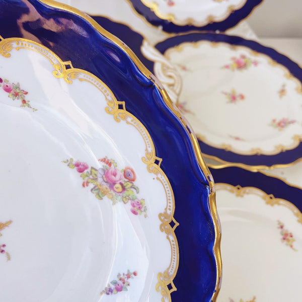 Antique Coalport dessert service, six plates and two serving dishes, c1890s