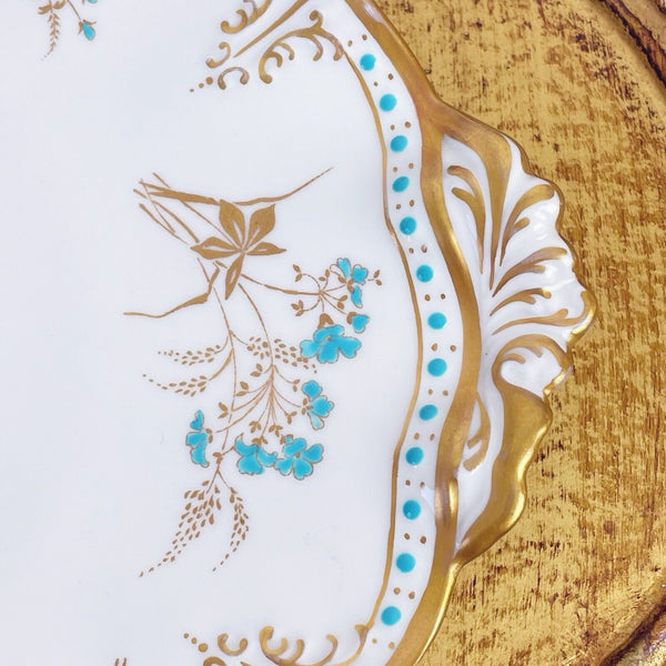 Royal Crown Derby Normandie eared cake plate, turquoise enamelled detail