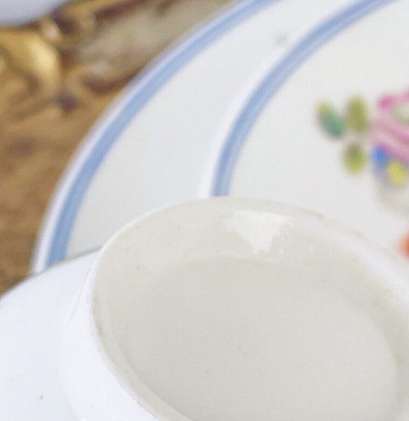 Antique Coalport teacup trio, handpainted flowers and blue edging