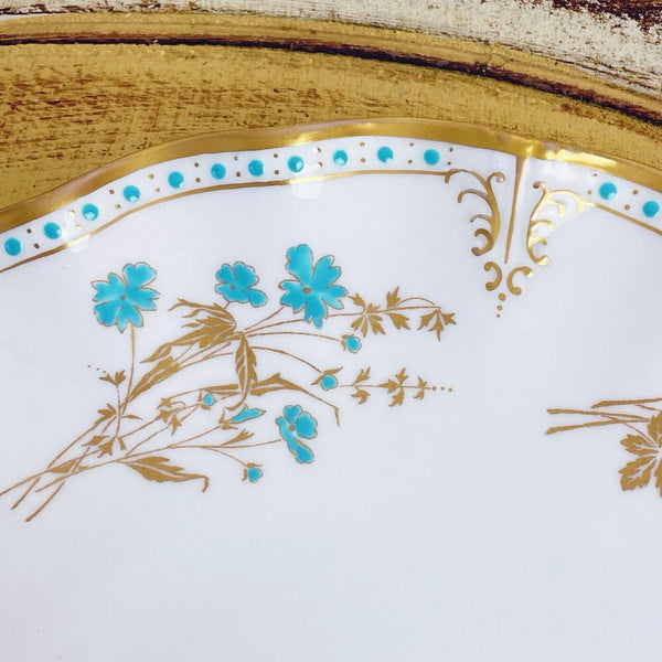 Royal Crown Derby Normandie eared cake plate, turquoise enamelled detail