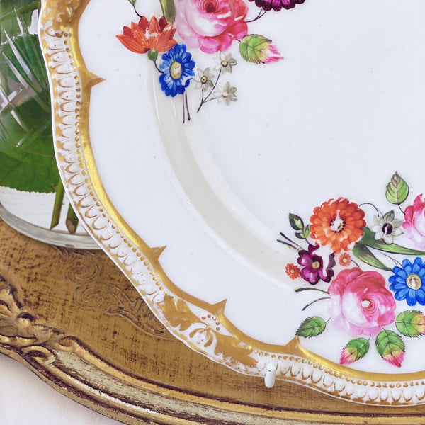 Antique Yates dessert plate, moulded flowers with handpainted detail, c1825