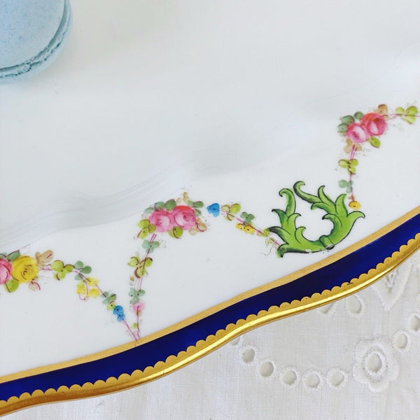 Antique Royal Crown Derby platter, handpainted rosebud swags, dated 1909