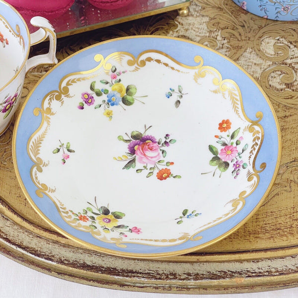 Antique Spode true trio, tea cup, coffee cup and saucer, handpainted flowers