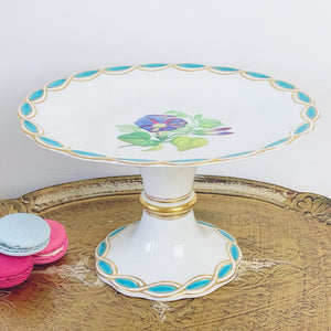 Antique Minton style comport / tazza / cakestand, turquoise enamelled