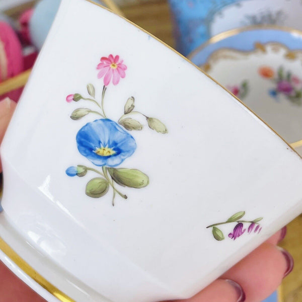 Antique Spode true trio, tea cup, coffee cup and saucer, handpainted flowers