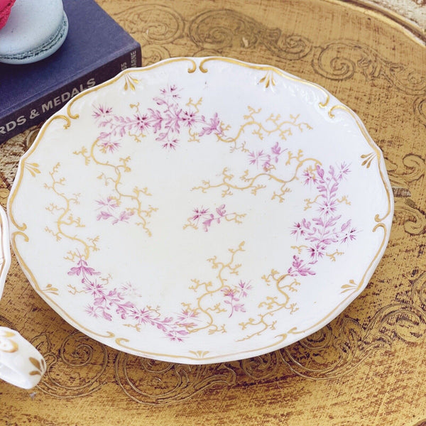 Antique Davenport teacup and saucer, lavender flowers