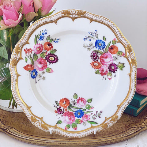 Antique Yates dessert plate, moulded flowers with handpainted detail, c1825