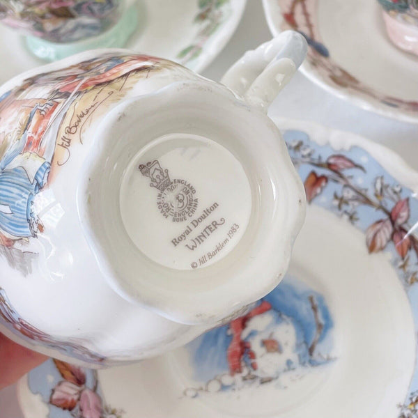 Vintage Doulton Brambly Hedge four seasons teacup duos with matching 8in plates