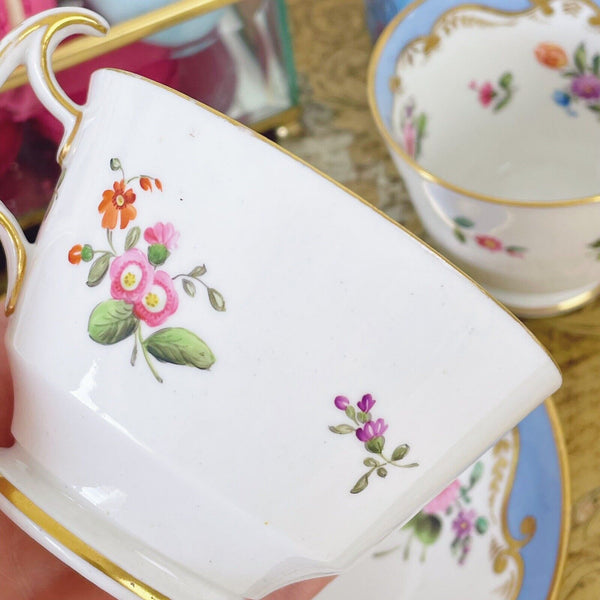 Antique Spode true trio, tea cup, coffee cup and saucer, handpainted flowers