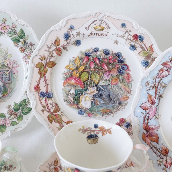 Vintage Doulton Brambly Hedge four seasons teacup duos with matching 8in plates