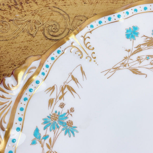 Royal Crown Derby Normandie eared cake plate, turquoise enamelled detail