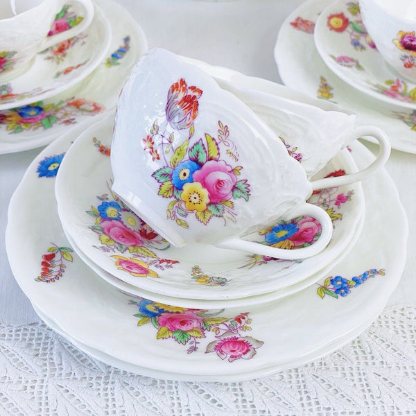 Coalport Sevres antique tea set with teapot - handpainted flowers - 23 pieces