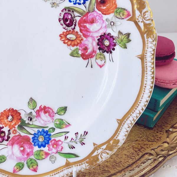 Antique Yates dessert plate, moulded flowers with handpainted detail, c1825