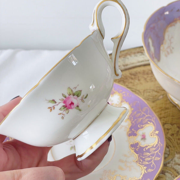 Coalport cabinet cup, lilac ground, handpainted cabbage roses batwing interest B