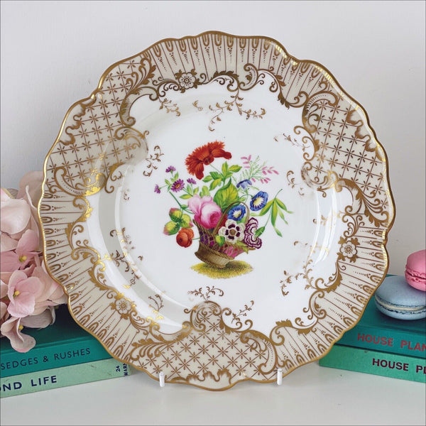 Antique Chamberlain's Worcester handpainted dessert plate, cabbage rose, flowers