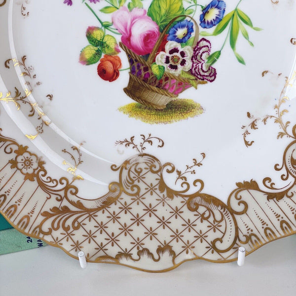 Antique Chamberlain's Worcester handpainted dessert plate, cabbage rose, flowers