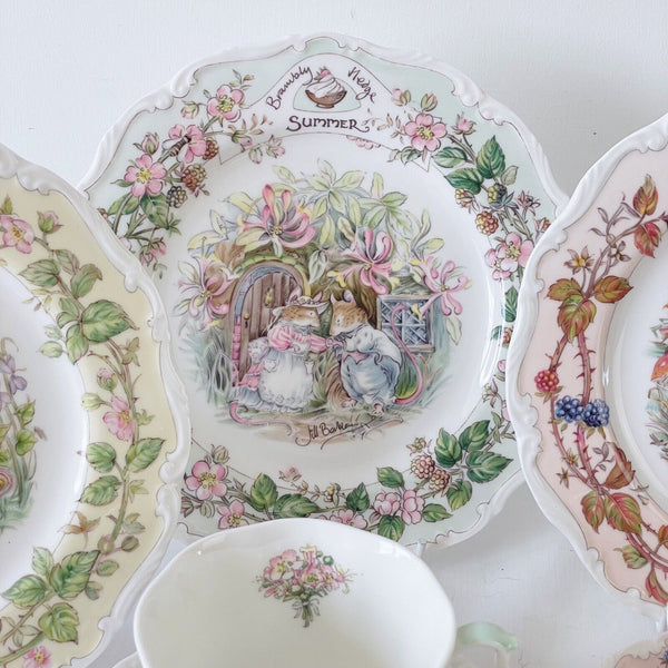 Vintage Doulton Brambly Hedge four seasons teacup duos with matching 8in plates