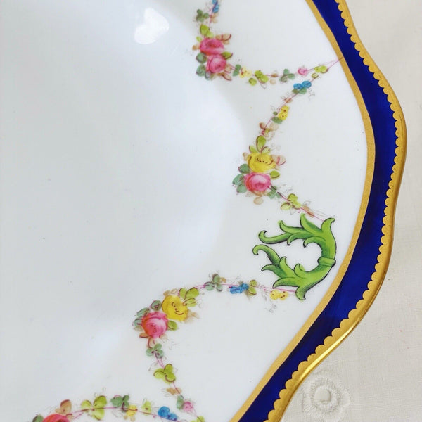 Antique Royal Crown Derby platter, handpainted rosebud swags, dated 1909