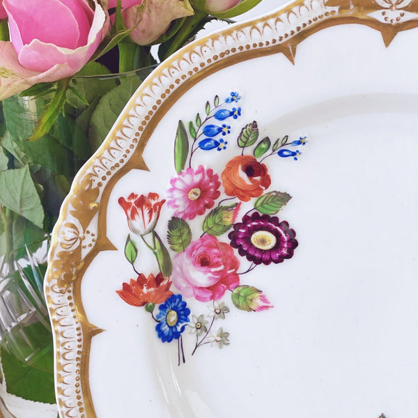 Antique Yates dessert plate, moulded flowers with handpainted detail, c1825