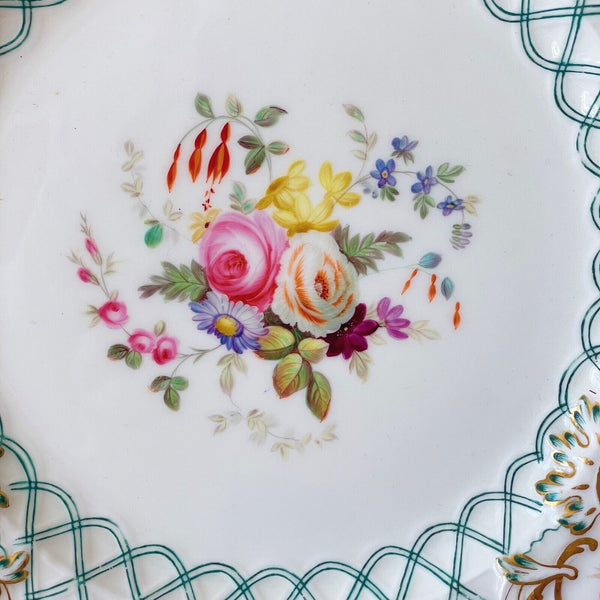 Antique Minton Newcastle shape dessert plate, handpainted flowers, 1855