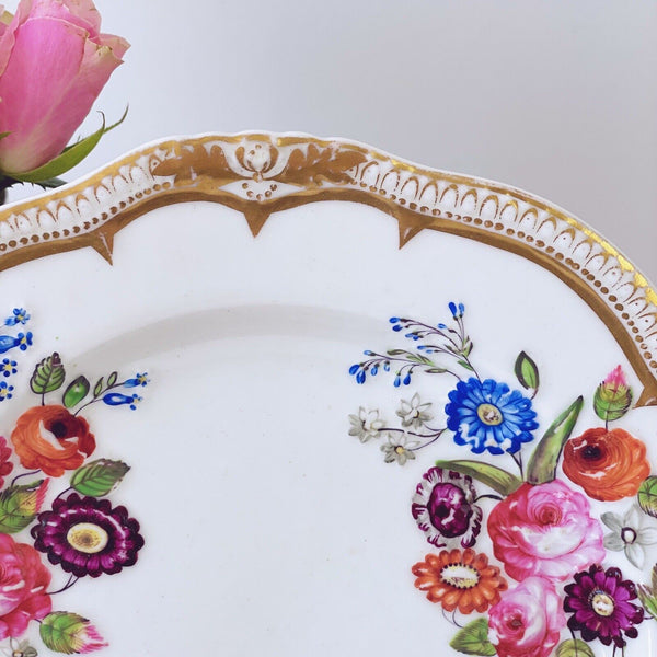 Antique Yates dessert plate, moulded flowers with handpainted detail, c1825