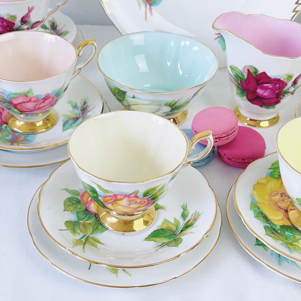 Paragon Harry Wheatcroft Roses harlequin tea set,  21 piece, six teacup trios